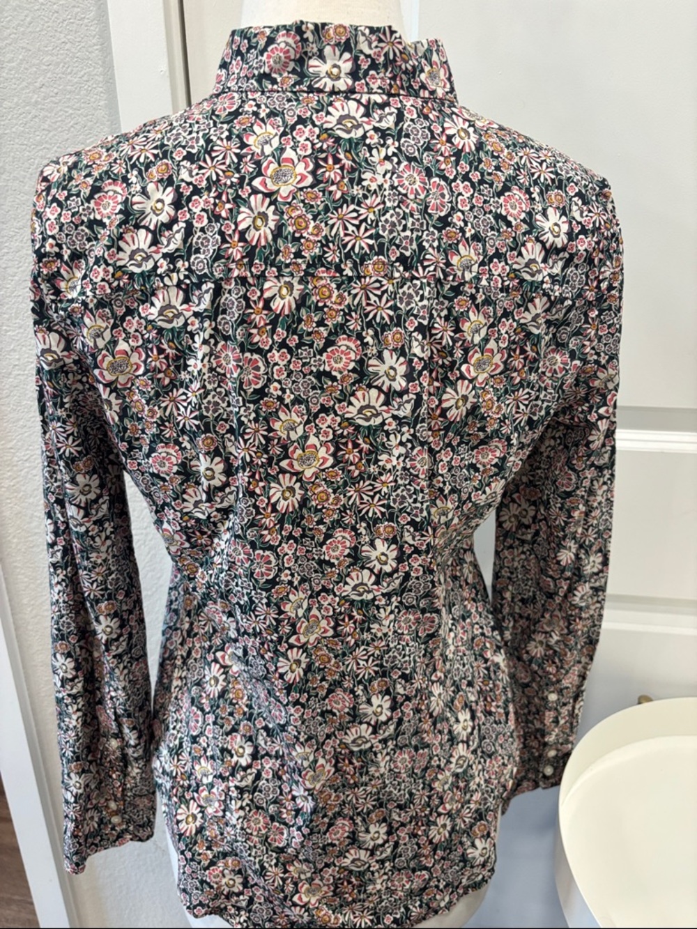EUC J. Crew Black Floral Button-Down Shirt with Pink, Purple and Cream Accents - Picture 5 of 6